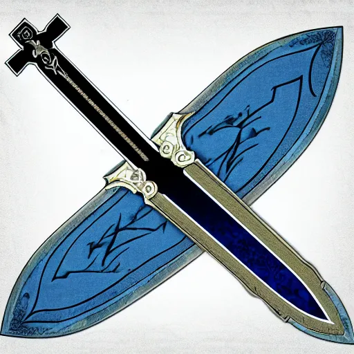 Prompt: A huge two-handed sword with a wavy blade and large cross guard. The blade has a faint blue sheen, and radiates a sense of unease. Deviantart