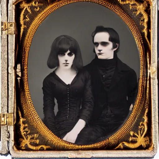 Image similar to Daguerreotype of a post-punk goth couple