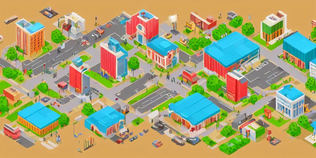 Prompt: cute isometric city