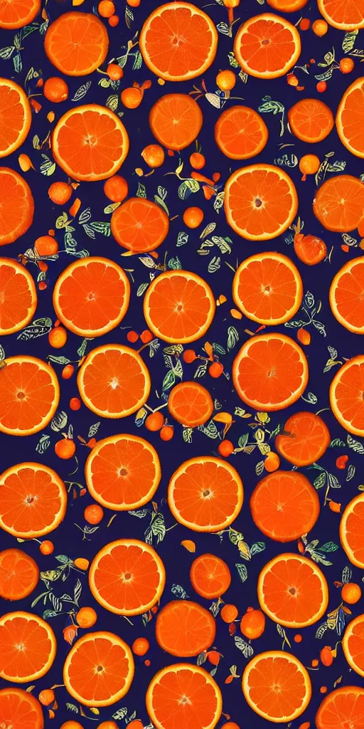 Image similar to a seamless repeating pattern of campari and oranges, colourful, symmetrical, repeating 35mm photography, in the style of toiletpaper magazine, surreal, high detail, photograph by Pierpaolo Ferrari