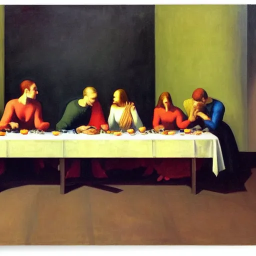 Image similar to 1942 oil on canvas painting by Edward Hopper, the last supper