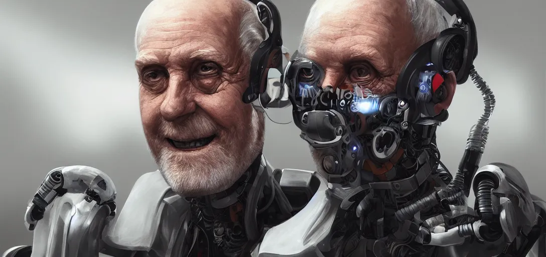 Image similar to hide the pain harold as a cyborg, digital portrait, robot with exoskeleton, futuristic scifi, artstation, 4 k, detailed