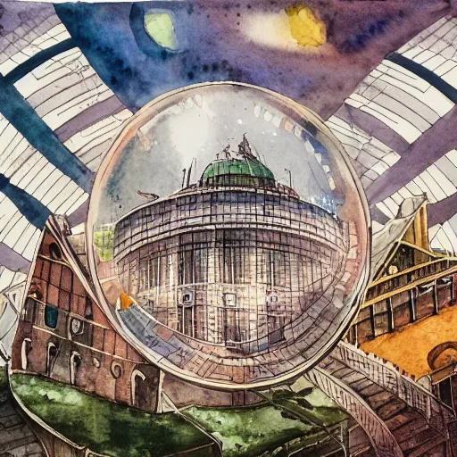 Prompt: a solarpunk domed city, watercolour