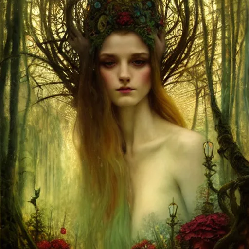 Image similar to dreamy enchanted forest, surreal, fantasy, intricate, elegant, dramatic lighting, emotionally evoking symbolic metaphor, highly detailed, lifelike, photorealistic, digital painting, artstation, concept art, smooth, sharp focus, illustration, art by John Collier and Krenz Cushart and Artem Demura and Alphonse Mucha and Albert Aublet