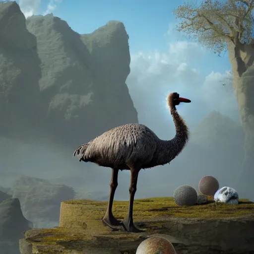 Prompt: beautiful matte painting ostrich made of marbles, trending on artstation, blender, unreal engine, concept art