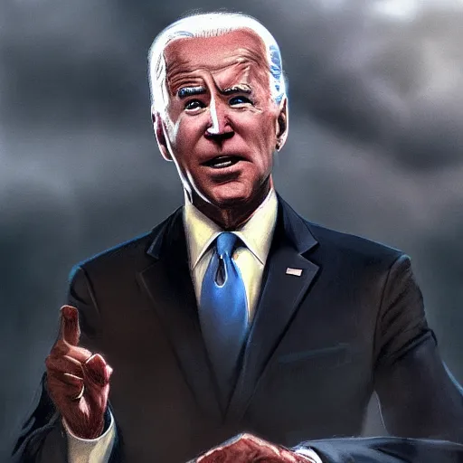 Image similar to joe biden being extremly scary, dramatic lighting, cinematic, establishing shot, extremly high detail, photorealistic, cinematic lighting, artstation, style by James Gurney