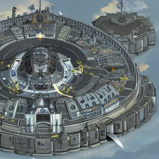 Prompt: A starbase, in the shape of a castle, surrounded by big and small starships somewhere in the Andromeda galaxy, belonging to a very advanced civilization.