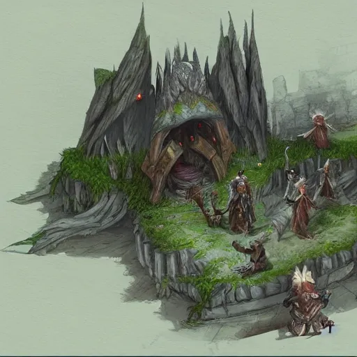 Prompt: goblin encampment, d & d, fantasy, concept art, long shot