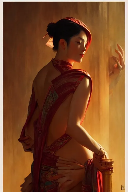 Image similar to temple, taoism, painting by greg rutkowski, j. c. leyendecker, artgerm