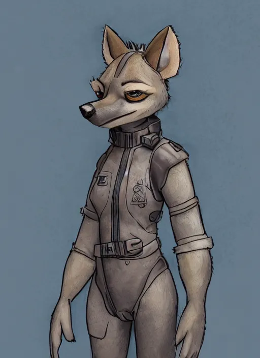 Prompt: digital detailed full body of anthromorphic female hyena, in style of zootopia, zootopia, zootopia, fursona, furry, furaffinity, 4 k, deviantart, furry art, fursona art, wearing astronaut outfit, in style of zootopia, hyena fursona, cyberpunk, female, detailed feminine face,