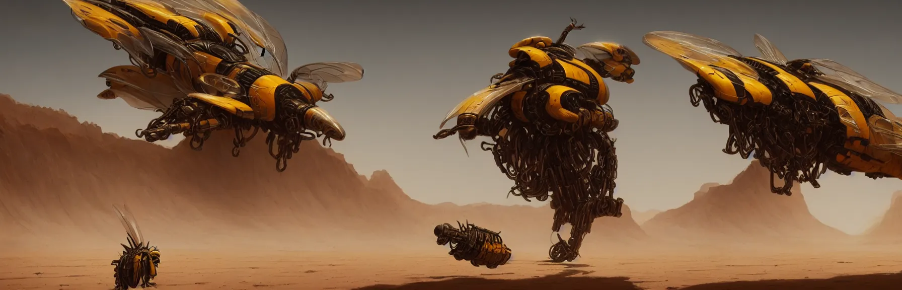 Prompt: desert feather mechanical bumble bee, unreal engine, Greg Rutkowski, James Gurney, artstation