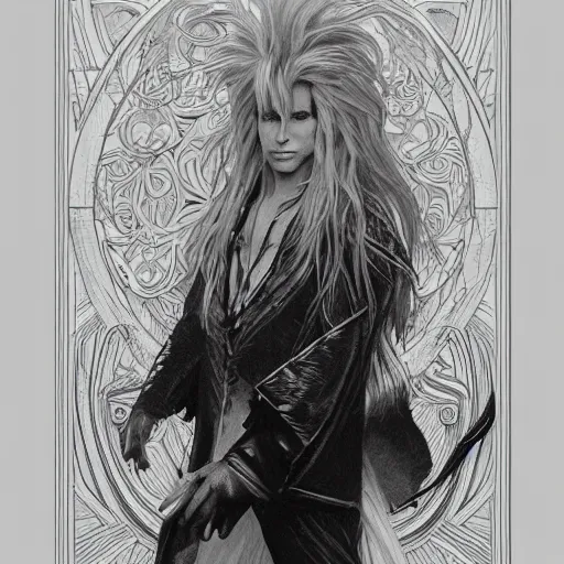 Prompt: amazing lifelike award winning pencil illustration of Jareth from Labyrinth trending on art station artgerm Greg rutkowski alphonse mucha cinematic
