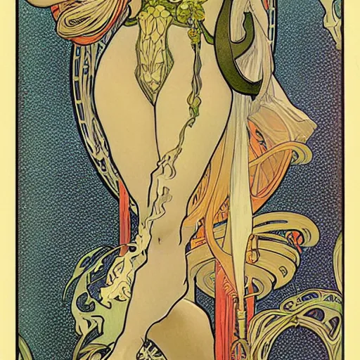 Image similar to art nouveau godzilla by alphonse mucha