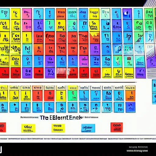 Prompt: The periodic table of elements with each block represented by its corresponding metal at room temperature