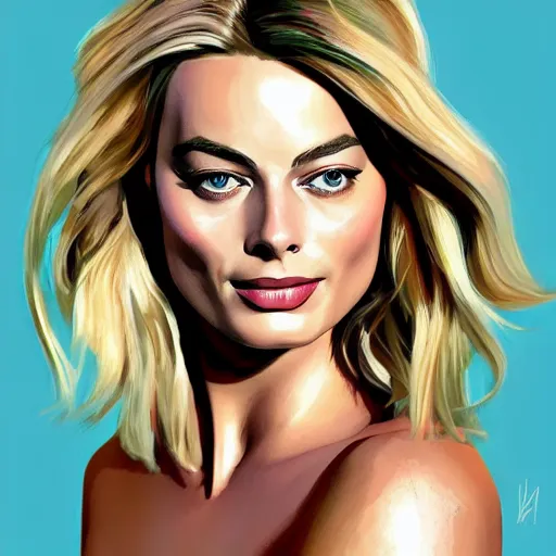 Prompt: Margot robbie, Illustration, Acrylic Paint, 4k, artstation