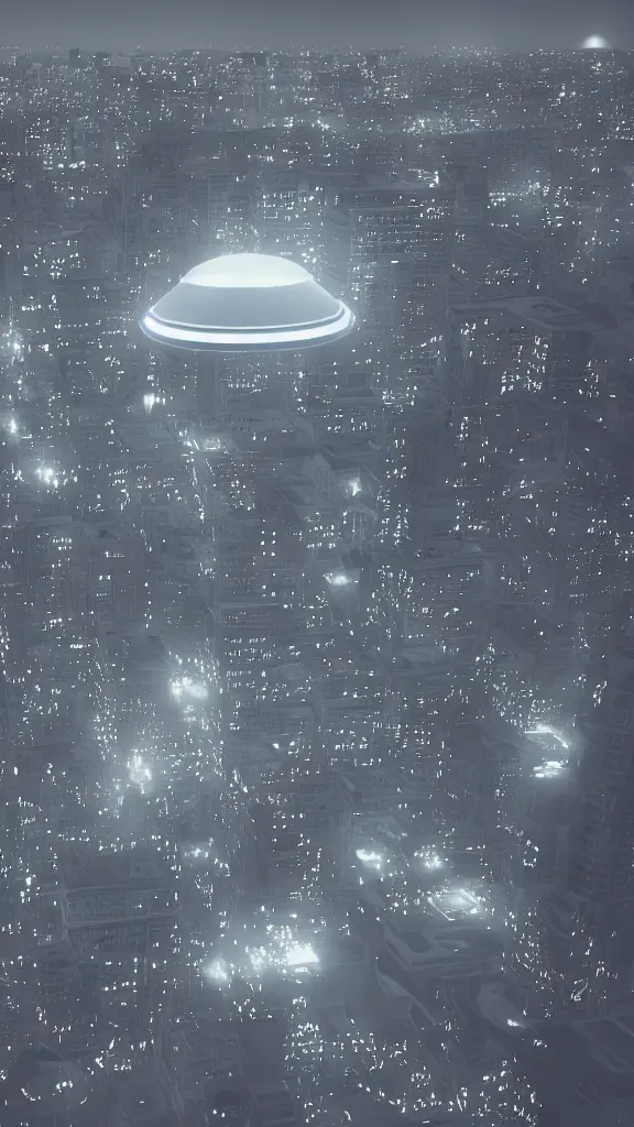 Image similar to The UFO is over the city,realistic ,octane render