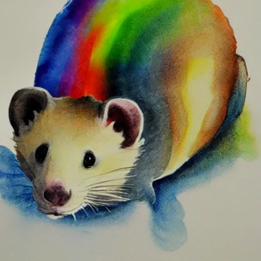 Image similar to rainbow ferret, aquarelle painting, high quality