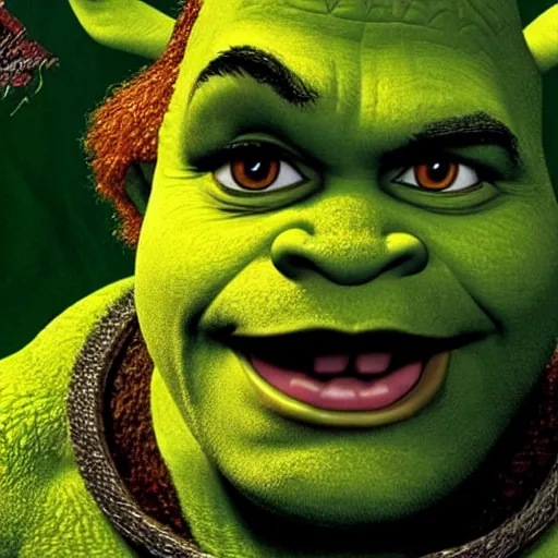 Prompt: promotional image of Shrek in The Matrix (1999), detailed face, movie still, promotional image, imax 70 mm footage