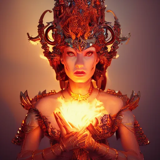 Image similar to wonderful princess of fire with fair skin, ornate 8 k gorgeous intricate detailed, accent lighting, dramatic light, octane render