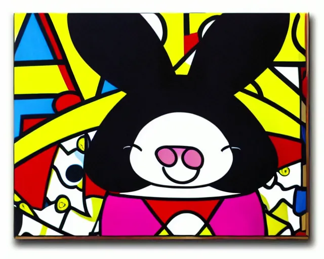 Image similar to a super cute black bunny, fine art by romero britto