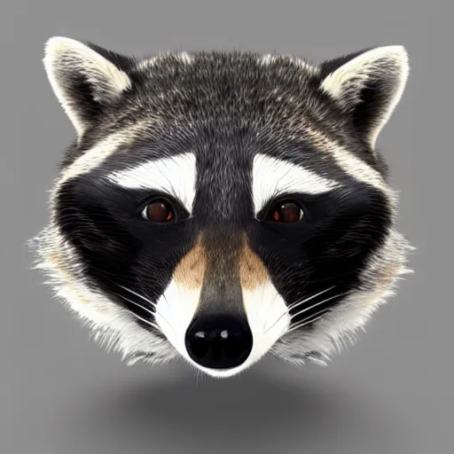 Prompt: low polygon render of a raccoon on a white background, isometric 3 d, ultra hd