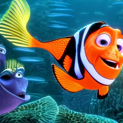 Image similar to nic cage in finding nemo, pixar,