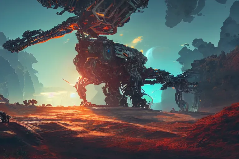 Image similar to slitherfang machine mecanical creature robot of horizon forbidden west horizon zero dawn radiating a glowing aura global illumination ray tracing hdr fanart arstation by ian pesty and alena aenami artworks in 4 k