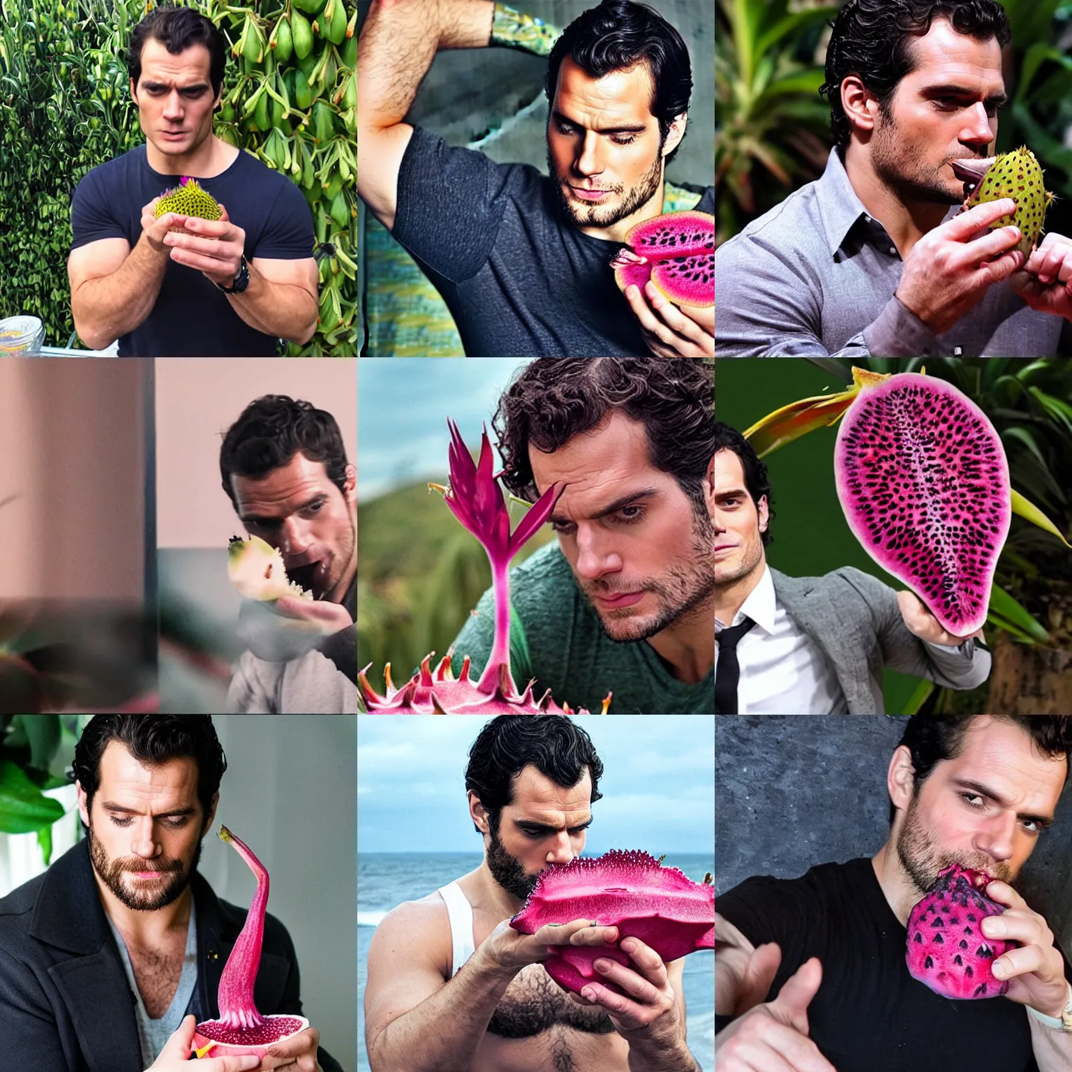 Prompt: henry cavill puking out a dragonfruit
