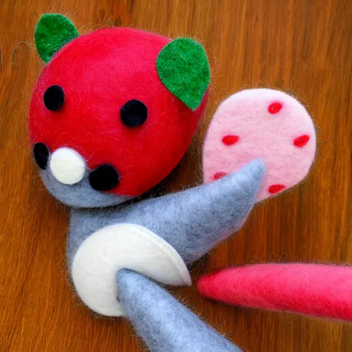 Prompt: adorable strawberry critter felt doll