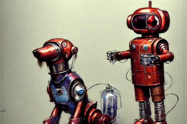 Image similar to adventurer ( ( ( ( ( 1 9 5 0 s retro future robot android dog. muted colors. ) ) ) ) ) by jean baptiste monge!!!!!!!!!!!!!!!!!!!!!!!!! chrome red