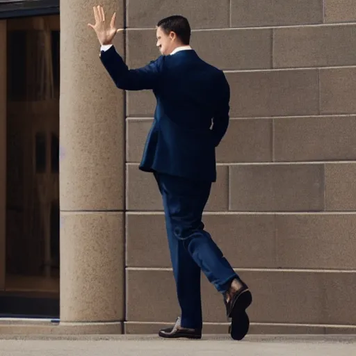 Image similar to business man waving goodbye as he leaves