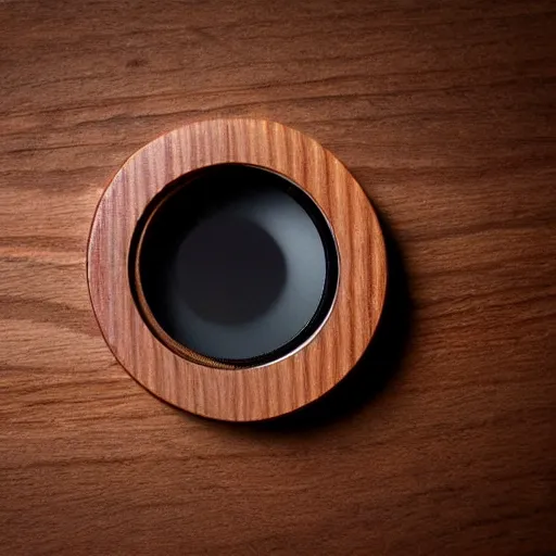 Image similar to camera lens aperture blades made of walnut wood. minimal. dramatic lighting.