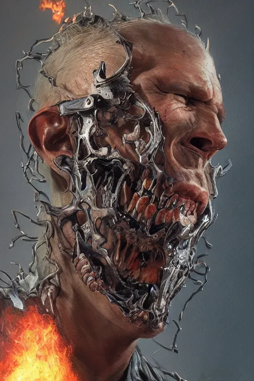 Image similar to Portrait of James Hetfield face transforming in Ghost Rider, marvel comics, dark, intricate, highly detailed, smooth, artstation, digital illustration by Ruan Jia and Mandy Jurgens and Artgerm and Wayne Barlowe and Greg Rutkowski and Zdislav Beksinski