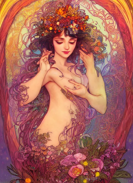 Image similar to Nature Goddess, ambient lighting, 4k, josephine wall, alphonse mucha, lois van baarle, ilya kuvshinov, rossdraws