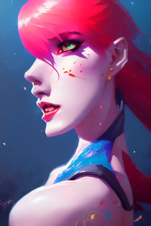 Image similar to a ultradetailed beautiful painting of jinx from league of legends, by greg rutkowski, conrad roset, and ilya kuvshinov trending on artstation