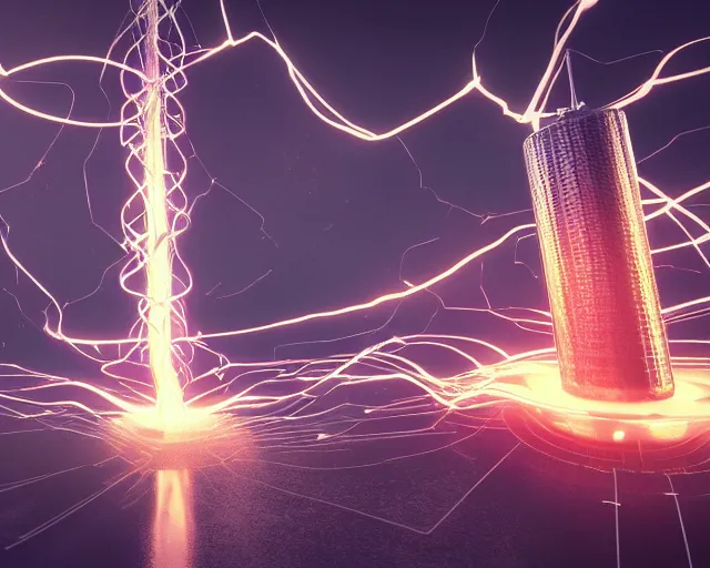 Image similar to tesla coil erupts with electric, epic, by, by, by, intricate, octane render, matte, highly detailed, amazing lighting, smooth, sharp, 8 k