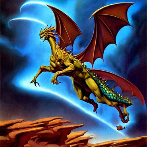 Prompt: epic imagination. dragonriders of pern. gallery art print by boris vallejo