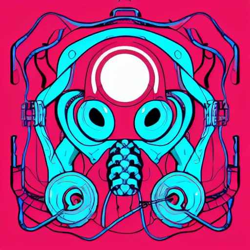 Image similar to cyborg octopus dj in headphones, digital art, geometric, vector art