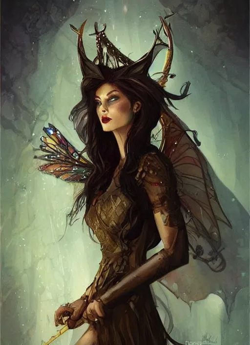 Image similar to tarot!!, fairy queen, fantasy medieval, no noise, elegant, concept art, sharp focus, beautiful face!!, digital art, smooth defined outlines!!, by Brom, trending on Artstation, Tom Bagshaw, Sargent