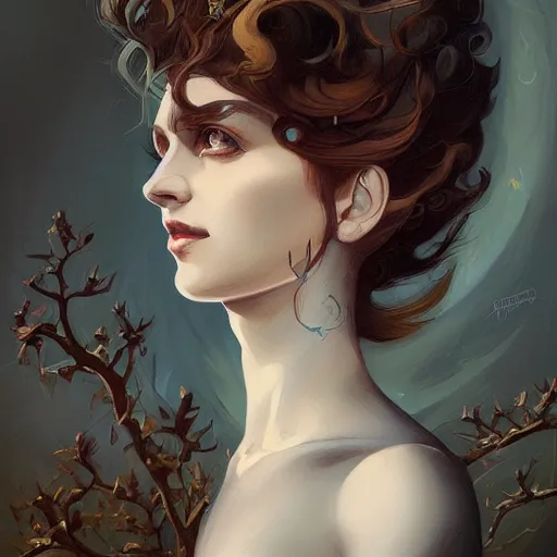 Image similar to a beautiful and highly detailed portrait in the style of charles dana gibson and in the style of peter mohrbacher.