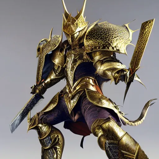 Image similar to golden dragon born fighter wearing plate armor, matte painting, painted by yoshitaka amano