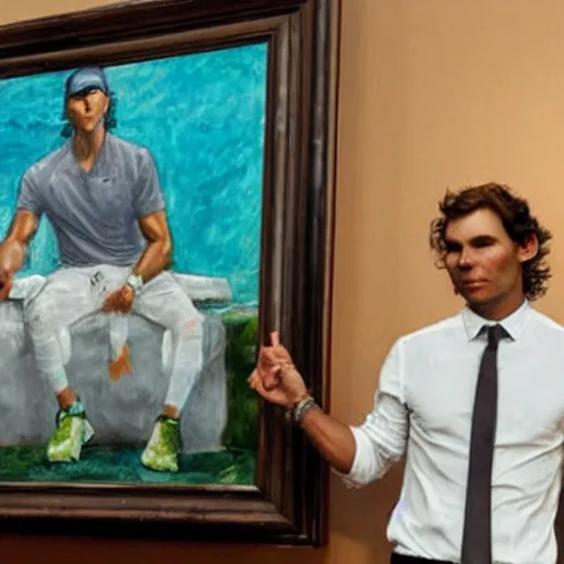 Image similar to nadal looking at a painting of himself