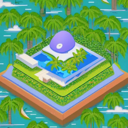 Image similar to isometric view of a small island with a single palm tree by Chiho Aoshima