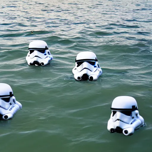 Prompt: storm troopers swimming in the sea