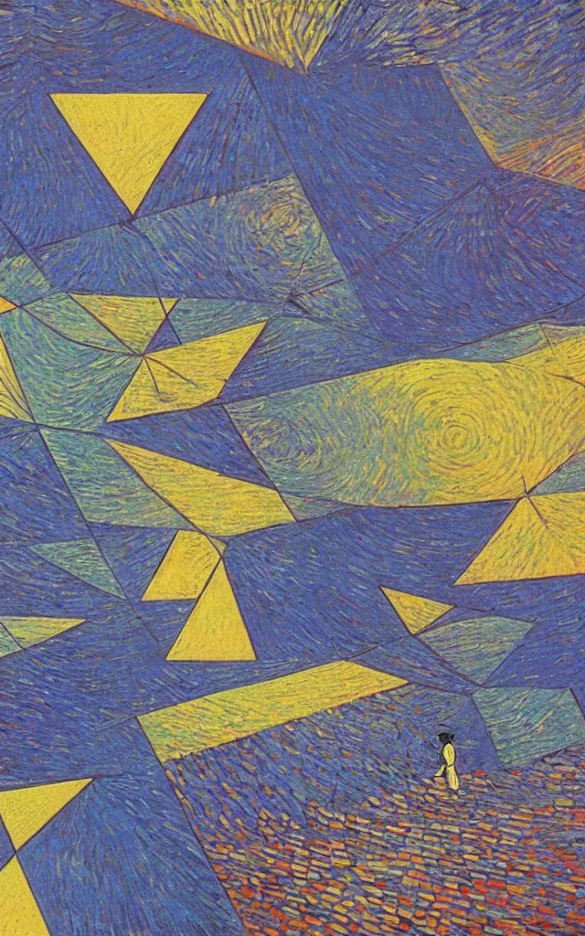 Prompt: cubes and tesseracts. retro art by jean giraud and van gogh. pastel colors.