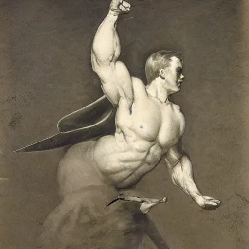 Prompt: a muscular white heroic man riding a giant bird