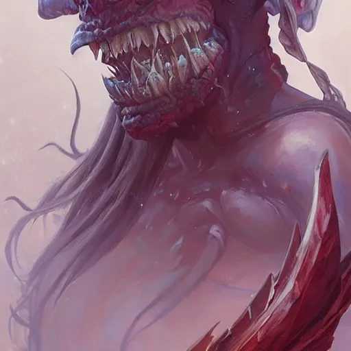 Prompt: portrait of an abyssal demon, D&D, fantasy, highly detailed, digital painting, artstation, smooth, sharp focus, illustration, art by artgerm and greg rutkowski and alphonse mucha