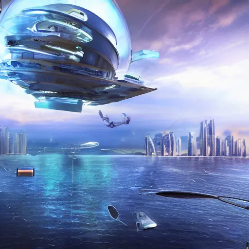 Prompt: futuristic sci - fi city with sky spider in the sea