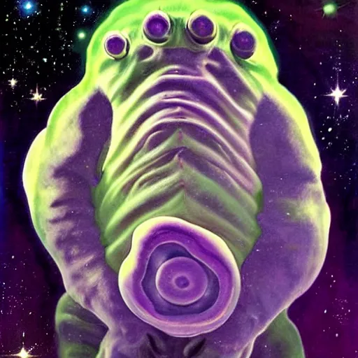 Image similar to the cosmic transcendent tardigrade that greets you at the end of all of space and time, by ansel adams and gerard brom