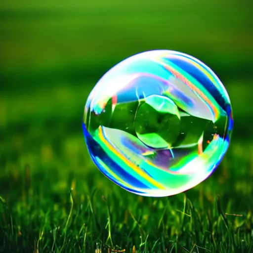 Prompt: soap bubble in a grass field